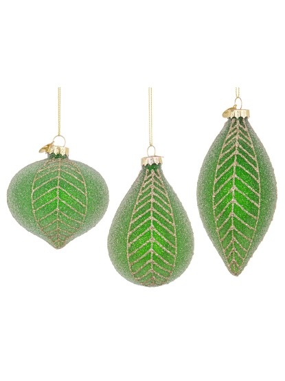 Χριστουγεννιάτικες μπάλες γυάλινες πράσινες με χρυσό glitter σχέδιο (σετ 6τεμ.)