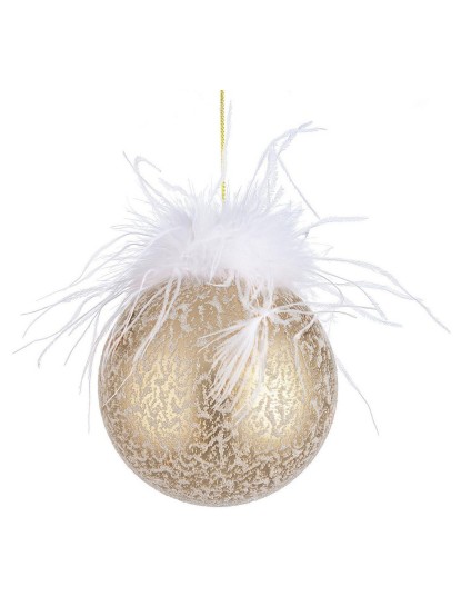 Χριστουγεννιάτικη μπάλα γυάλινη χρυσή με πούπουλα 10cm (σετ 4τεμ.)