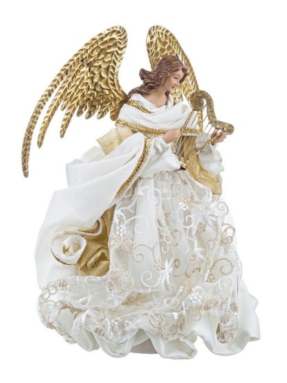 Άγγελος συνθετικός με χρυσά φτερά και άρπα 22,9x20,3x27,9cm