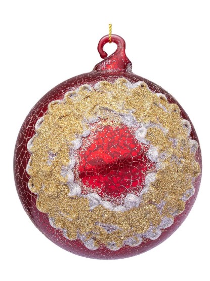 Χριστουγεννιάτικη μπάλα κόκκινη με χρυσό ασημί στρας 10cm (σετ 4τεμ.)