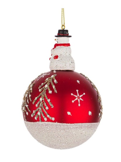 Χριστουγεννιάτικη μπάλα με χιονάνθρωπο και glitter δεντράκια 8cm