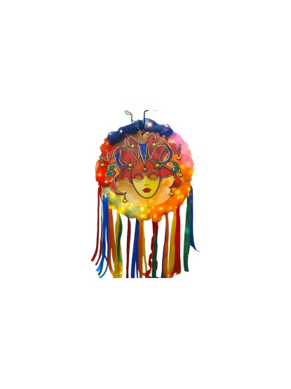 Καρναβαλικό στεφάνι φωτιζόμενο με μάσκα, κορδέλες και τούλια