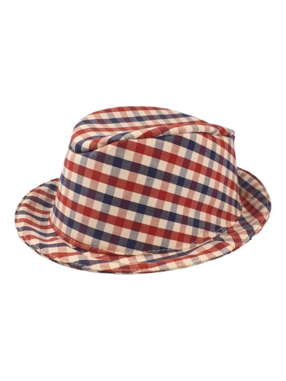 Βαπτιστικό καπέλο για αγόρι καρώ κόκκινο μπλε καβουράκι Νο48