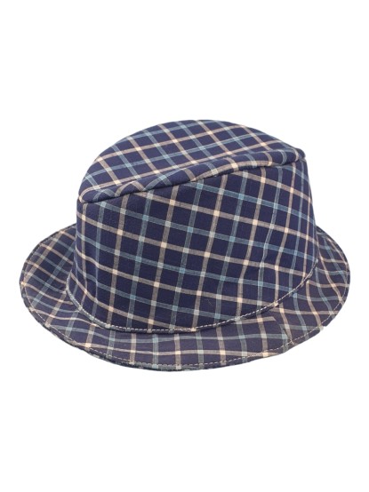 Βαπτιστικό καπέλο για αγόρι καρώ μπλε καβουράκι Νο48