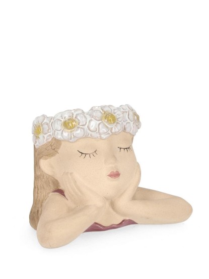 Διακοσμητικό κεραμικό κασπώ σχέδιο κοπέλα με λουλούδια στο κεφάλι