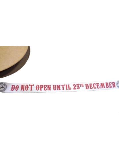 Κορδέλα υφασμάτινη "Do not open until 25 December" 1,5cm/μέτρο