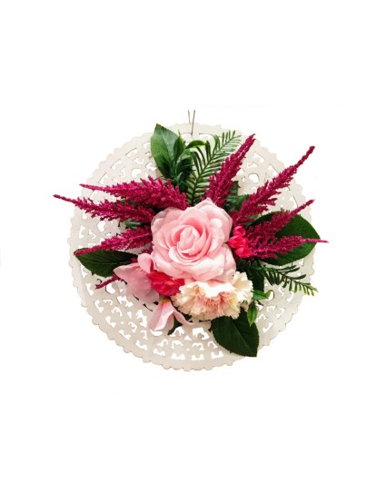 Ξύλινη βάση με λουλούδια ροζ-φούξια 28cm
