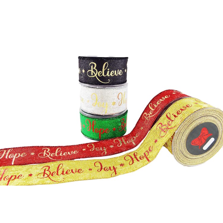 Χριστουγεννιάτικη κορδέλα "Believe-Joy-Hope" 5cm (9m)