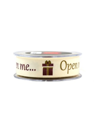 Κορδέλα υφασμάτινη"Open me.." μπορντό-λαδί 1,3cm (18.5m)