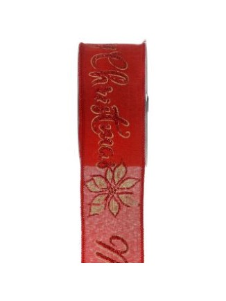 Κορδέλα καμβάς με σύρμα λουλούδι merry christmas glitter 6,5cm/μέτρο