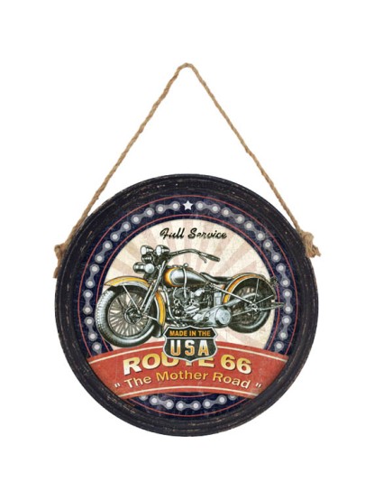 Πίνακας στρογγυλός ξύλινος"Route 66" 40cm