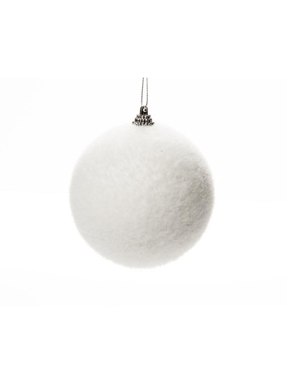 Χριστουγεννιάτικη μπάλα χνουδωτή λευκή 10cm σετ 2τεμ.