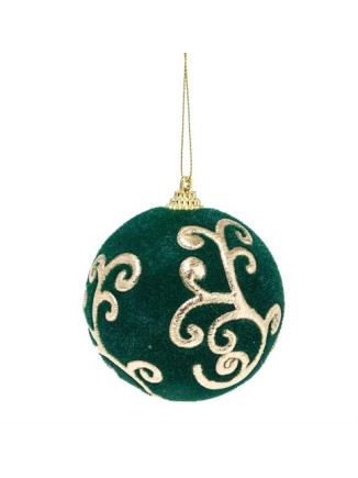 Χριστουγεννιάτικη μπάλα βελούδινη κυπαρισσί-χρυσό 8cm το τεμ.