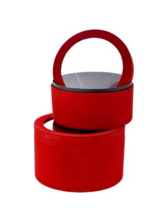 Κουτί στρογγυλό βελούδινο κόκκινο με διαφάνεια 24x14,5cm