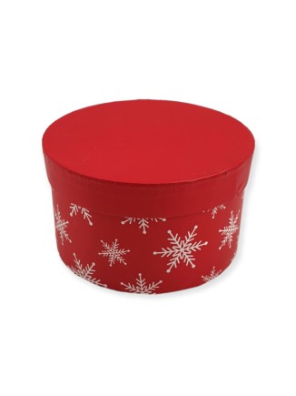 Κουτί χάρτινο στρογγυλό κόκκινο με χιονονιφάδες