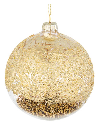 Χριστουγεννιάτικη μπάλα γυάλινη διάφανη με φύλλο χρυσού 10cm (σετ 4 τεμ.)