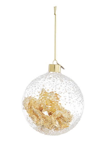 Χριστουγεννιάτικη μπάλα γυάλινη διάφανη με φύλλα χρυσού 10cm (σετ 4τεμ.)