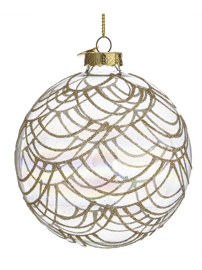 Χριστουγεννιάτικη μπάλα γυάλινη διάφανη με χρυσά σχέδια 10cm (σετ 4τεμ.)