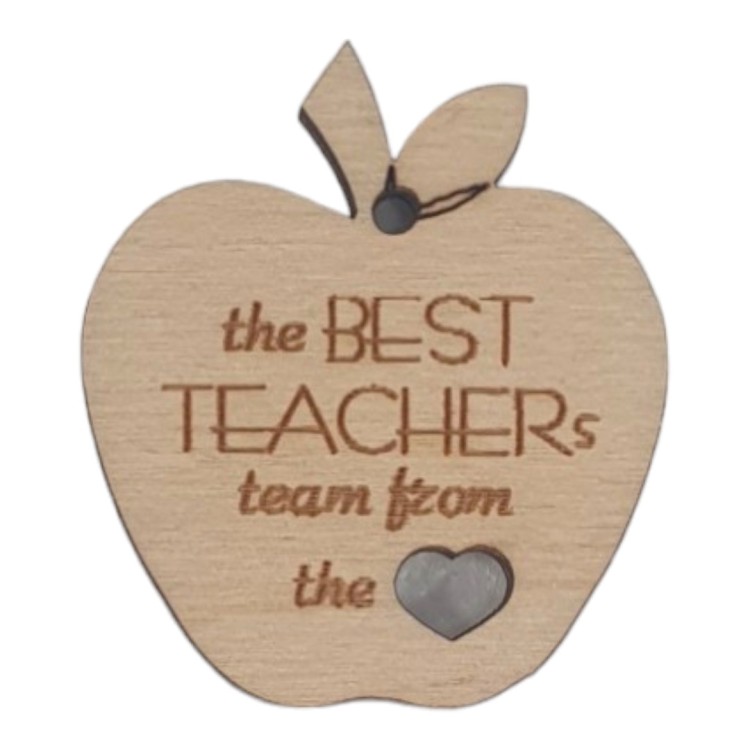 Ξύλινο μοτίφ μήλο μικρό "The best teacher's team from the heart"