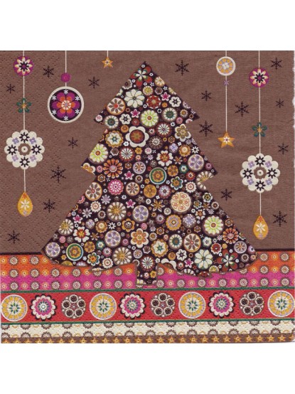 Χαρτοπετσέτα Χριστουγεννιάτικο Δέντρο-Καφέ Φόντο 33x33cm/τεμάχιο